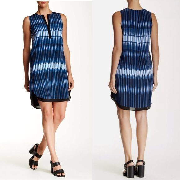 Vince Tie Dye Double Layer Silk Shift Dress Size XL preppy chic career Designer - Picture 4 of 9